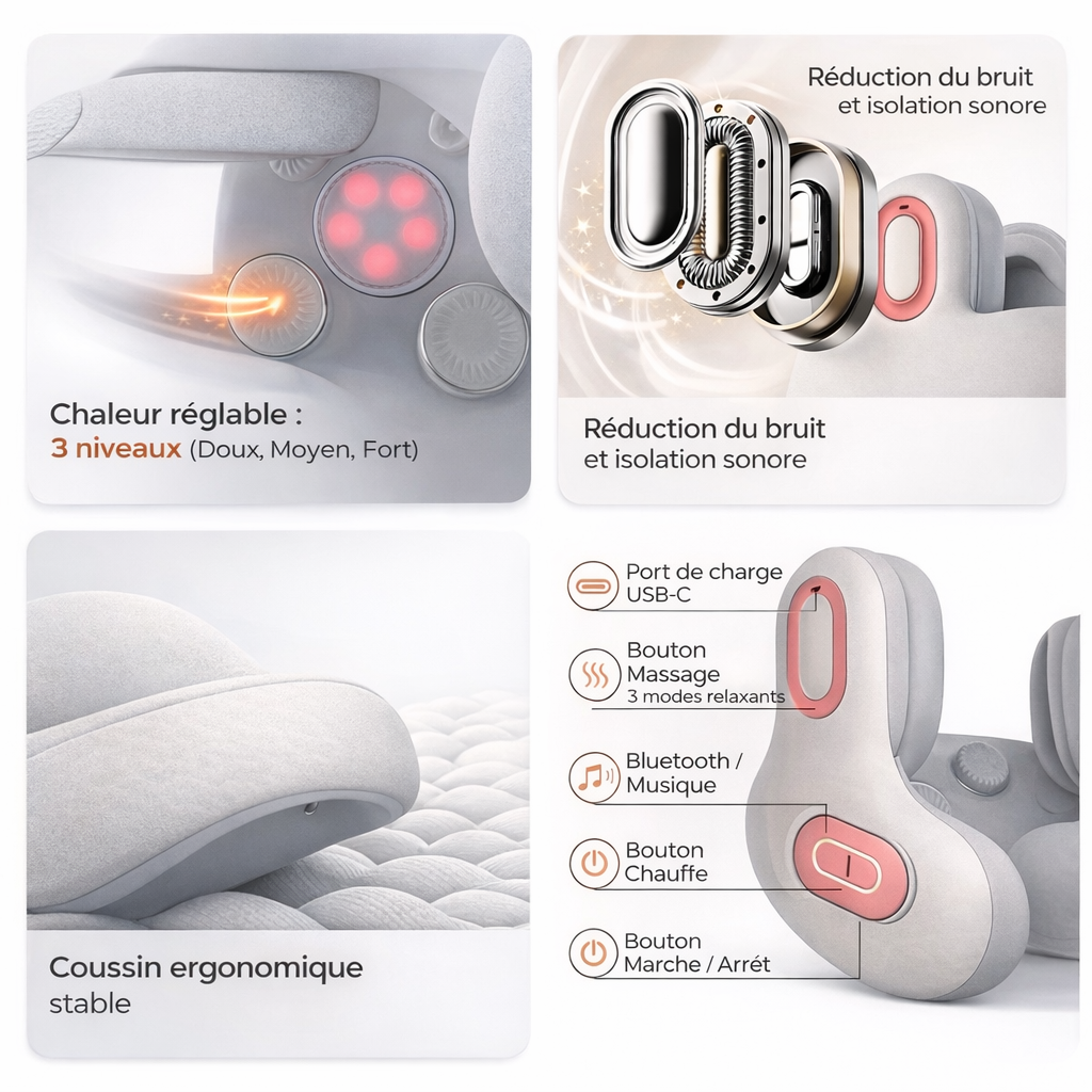 Coussin cervicale chauffant à massage par impulsion